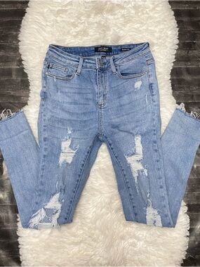 JUDY BLUE JEANS WOMENS LIGHT BLUE WASH DISTRESSED SKINNY FIT CASUAL BASIC NORM